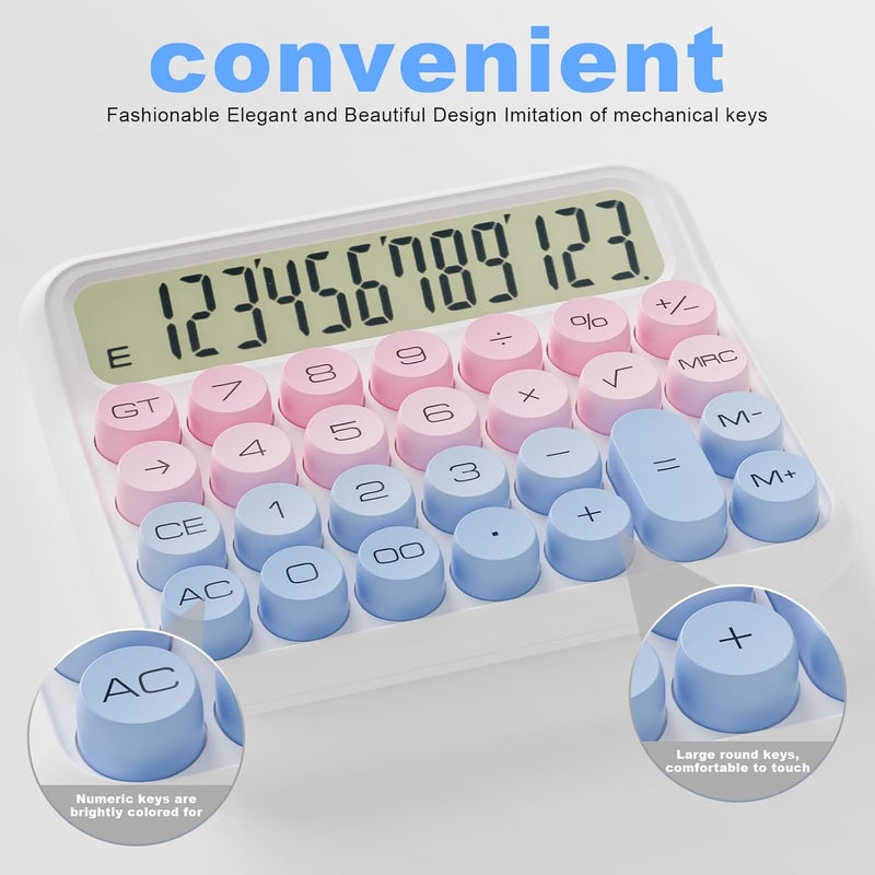 Decklit Battery Desk Calculator - 12 Digit Extra Large 5-Inch LCD Display, Big Buttons Easy to Press Office Calculators, 15 Tilt Screen for Kids (Blue & Pink) - Image 4